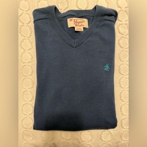 Original Penguin company men’s blue size medium V-neck sweater excellent cond